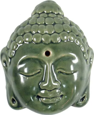 Produktbild von Räucherstäbchenhalter aus Keramik Buddhakopf Grün - Modell 13, 8*7*2 cm, Räucherstäbchen Halter