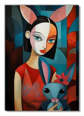 Produktbild von Wallario Poster - Kubistisches Hasenmädchen, Kunstdruck Größe: 70 x 100 cm