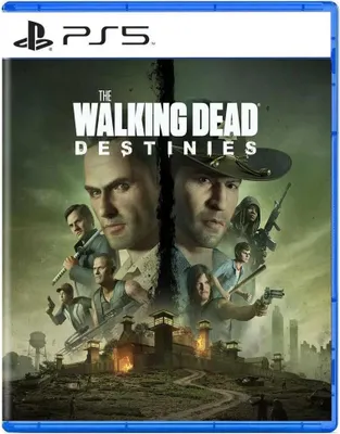 The image is the cover art for the video game "The Walking Dead: Destinies" for PlayStation 5. It features several characters from the series and a prison setting in the background.