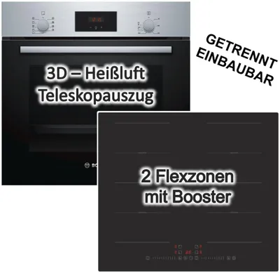 Produktbild von BOSCH Backofen Teleskopauszug + PKM Flex-Induktionskochfeld autark 60cm