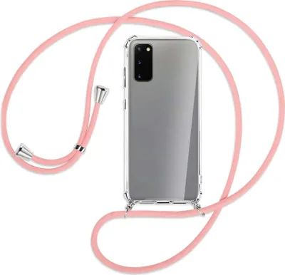 Produktbild von Handykette Backcover-Schutzhülle mit Band (Metall silberfarben) für Samsung Galaxy S20 (G980) - rosa