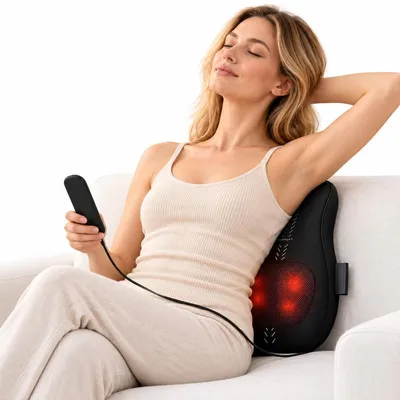 Produktbild von Rückenmassagekissen, Massagegerät für Rücken und Schulter mit Wärme, Auf-Abwärtsmassage, 3 Modi, 3 Intensitäten, 10 Min Timer