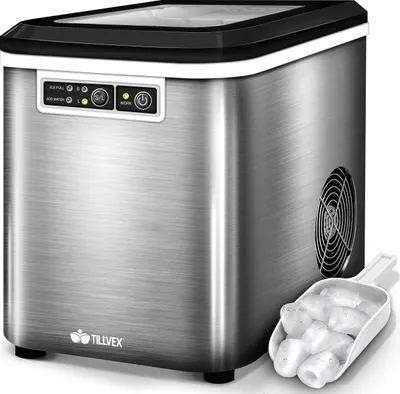 Produktbild von tillvex Výrobník ľadových kociek Silver Výrobník ľadu z nehrdzavejúcej ocele Výrobník ľadu 2,2 l