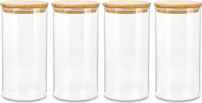 Produktbild von Schramm® 4 Stück Vorratsgläser Set mit Bambus Deckel in 6 verschiedenen Größen Vorratsdosen stapelbar luftdicht Vorratsglas Aufbewahrungsglas, Größe:1400 ml