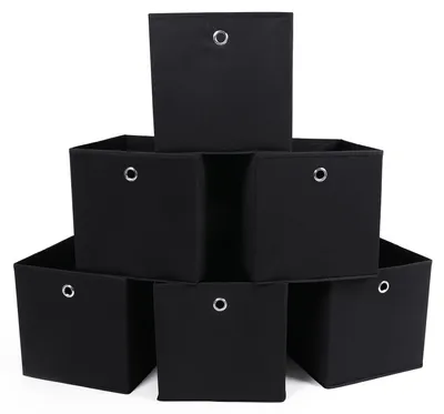 Produktbild von SONGMICS Aufbewahrungsbox 6er Set, Faltbare Stoffbox mit Metallöse, 30 x 30 x 30 cm, Schwarz