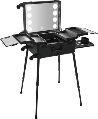 Produktbild von Tragbare Kosmetiktasche, 8 LED-Lichter, Rollendesign, Ladeanschluss, schwarz