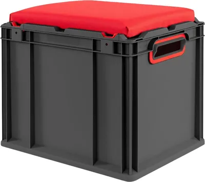 Produktbild von Eurobox NextGen Seat Box Rot | HxBxT 36,5x30x40cm | 30 Liter | Griffe offen | Schwarz | Eurobehälter, Sitzbox, Transportbox, Transportbehälter, Stapelbehälter