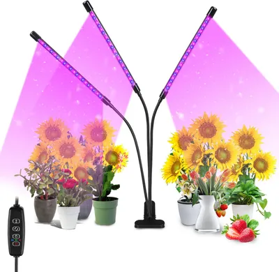 Obrázok produktu pre Eikuavons 30W LED rastová lampa s 3 hlavami, plnospektrálne osvetlenie, časovač (3/9/12 hodín), 10-stupňové stmievanie, určená pre izbové rastliny