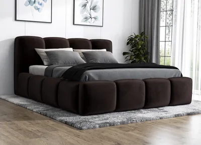 Produktbild von Polsterbett MOND 180x200 mit Matratze und Bettkasten. Farbe: Dunkelbraun.