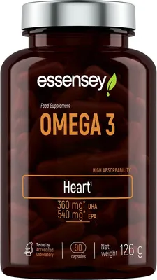 Produktbild von ESSENSEY - Omega 3 I 1000mg Fischl pro Kapsel I 90 Kapseln I Vitamin E I mit EPA und DHA (in Triglycerid-Form) I Nachhaltiger Fischfang I Leicht zu schlucken I Labor