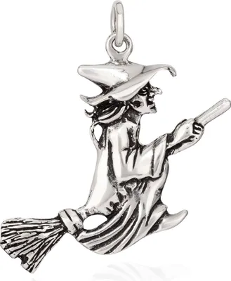 Produktbild von Kettenanhänger Hexe auf Besen 925 Silber 33x44mm Silberanhänger Amulett Talisman