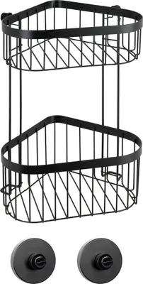 Produktbild von WENKO Eckregal 2 Etagen Classic Plus Black mit Vacuum-Loc® Adapter ohne Bohren Badezimmer Aufbewahrung