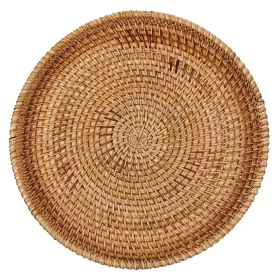Image de Panier de rangement marron clair - Panier en rotin - Panier décoratif - Solution d'organisation - 30 x 30 x 3 cm - Construction robuste - Petit panier de rangement