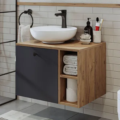 Image de Skye Decor, meuble de salle de bain de haute qualité avec vasque intégrée, 65 cm, finition pin Atlantic, 100% MDF