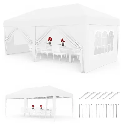Obrázek produktu pro Skládací stan 3 x 6 m – párty stan – voděodolný – ochrana proti UV záření UPF 50+ – 6 bočních stěn – skládací ocelová konstrukce – přepravní taška – bílý