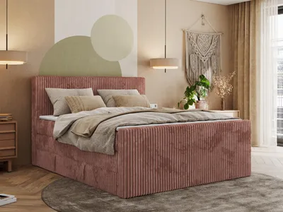 Produktbild von MKS MEBLE Boxspringbett mit zwei Bettkästen TILIANO KING DUO, Doppelbett aus Cordstoff, 7 Härtezonen Multipocket-Matratzen, Doppelbett mit Stauraum, Topper Visco - 140x200 - H4 - Rosa Cord