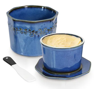 Produktbild von Keramik Butterdose, 250 g, französische Buttervorratsdose mit wassergekühltem Design und Keramikklinge, ideal als Weihnachtsgeschenk für die Küche