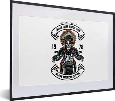 Produktbild von MuchoWow® MuchoWow® Gerahmtes Poster Skelett - Motor - Indianerzeichen - Vintage 40x30 cm - Poster mit zchwarzem Bilderrahmen - Bilderrahmen - Poster im Rahmen