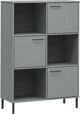 Obrázok produktu pre vidaXL Regál OSLO s kovovými nohami sivý 90x35x128,5cm Masívne drevo