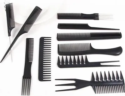 Immagine prodotto di Set di pettini - Pettine per acconciature - Pettine per parrucchieri - Pettine da taglio - Set di 10 pettini + custodia - Nero