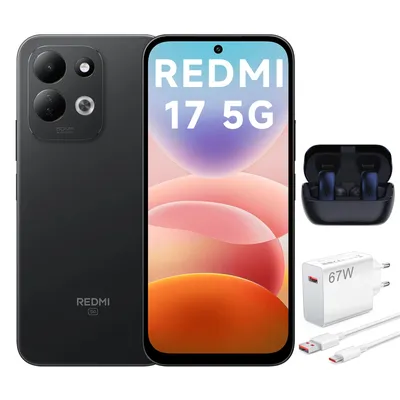 Produktbild von XIAOMI REDMI 17 5G 4GB 256GB Smartphone Schwarz 7500mAh 120Hz mit 67W Ladegerät + Bluetooth-Kopfhörer