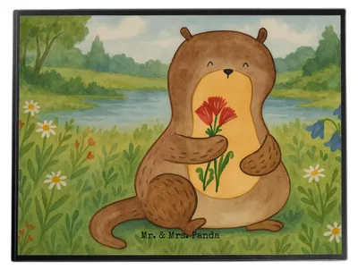 Produktbild von Mr. & Mrs. Panda Schreibunterlage Otter Blumenstrauß Design - Weiß - Geschenk, bastelunterlage, schreibtischunterlagen, schreibtischunterlage, Niedlich, tischmatte, Süß