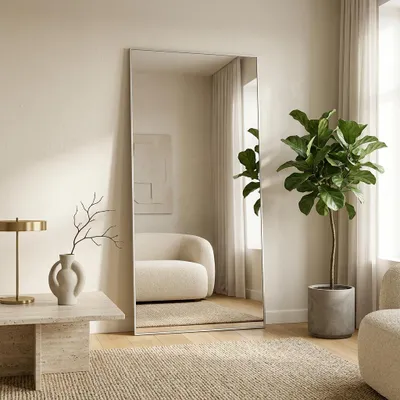 Produktbild von BOURGH Ganzkörperspiegel MILAN 190x85cm - Standspiegel / Wandspiegel mit silbernem Rahmen - großer moderner Spiegel
