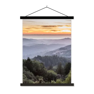 Produktbild von MuchoWow® Textilposter Berge - Sonne - Wald - Landschaft 120x160 cm mit schwarzem Rahmen - Magnetischer