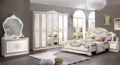 Produktbild von Barock Schlafzimmer-Set Paola in Weiß/Gold 6-Teilig 6-Türig
