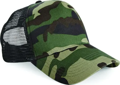 Produktbild von Beechfield Retro-Trucker-Kappe / Baseball-Kappe mit Tarnmuster (2 Stück/Packung) RW6701 (Einheitsgröße) (Grünes Tarnmuster)