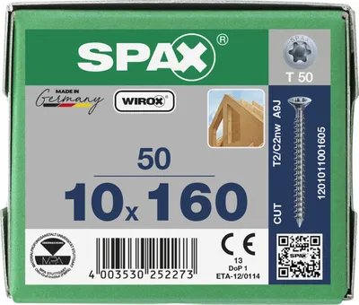 Zdjęcie produktu dla SPAX® 1201011001605 SPAX® Holzbauschrauben T50 Senkkopf WIROX 1201011001605 10 mm x 160 mm, 50 St.