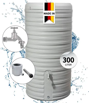 Produktbild von GARANTIA NORDIC 2in1 Regenspeicher Komplett-Set 300 Liter steingrau inkl. Chrom-Auslaufhahn und Fallrohranschluss