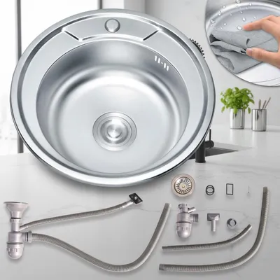 Produktbild von Einbauspüle Küchenspüle Spülbecken Edelstahlspüle Rund Edelstahl Spüle Zubehör