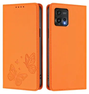 Produktbild von Lederhülle für Motorola Moto G72, Schmetterling Prägung Leder Brieftasche Schutzhülle mit Ständer Orange