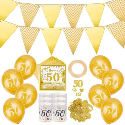 Goldene Hochzeitsdekoration – 50. Hochzeitstag Set mit Ballons