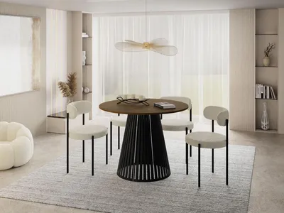 Produktbild von Esstisch Rund Ausziehbar mit Lamellen im Loft-Stil – 120 bis 200 cm – Industrieller Tisch mit Schwarzen Metallbeinen, Platzsparend für Wohnzimmer oder Esszimmer – Braun