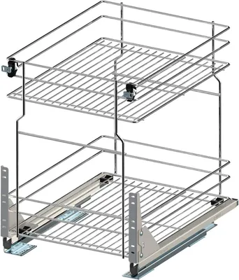 Produktbild von Küchenschrank Auszug 50 cm mit Soft-Close – 2 Etagen Unterschrankauszug Chrom – Bodenmontage Vollauszug