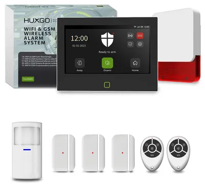 Produktbild von HUXGO Alarmanlage WLAN GSM 4G HXA700 mit Sirene 1x PIR 3x Türkontakt