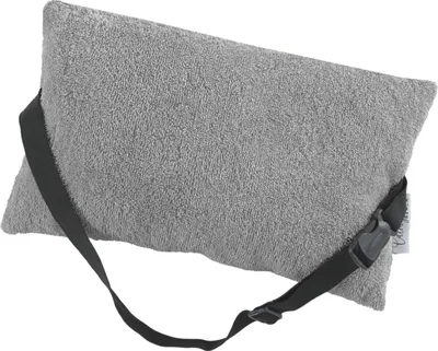 Produktbild von CalmyBEACH Strandkissen Kopfkissen für Sonnenliege 32x20cm- verstellbares Reisekissen Nackenkissen gefüllt mit Gurt Frottee Bezug Grau