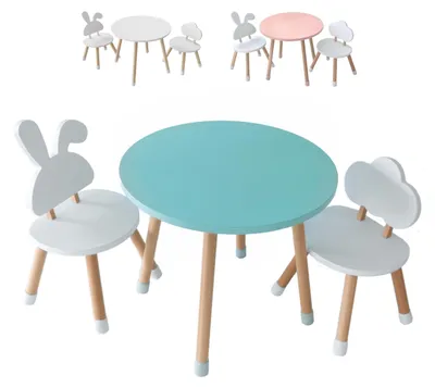 Productafbeelding van Bureau met stoel voor kinderen, met een rond tafelblad, van hout, in mintgroen, geschikt voor een kinderkamer