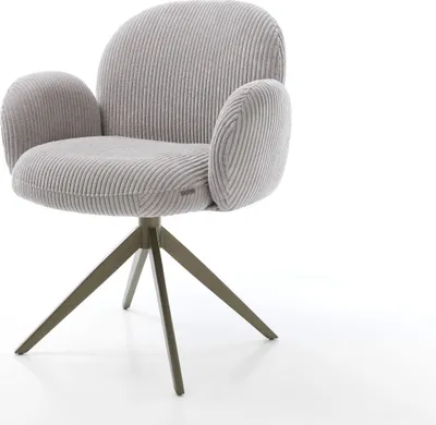 Produktbild von DELIFE Drehstuhl Nube-Flex mit Armlehnen Cord Silbergrau Kreuzgestell breit Effektfinish Titan 360° drehbar Wippfunktion Taschenfederkern