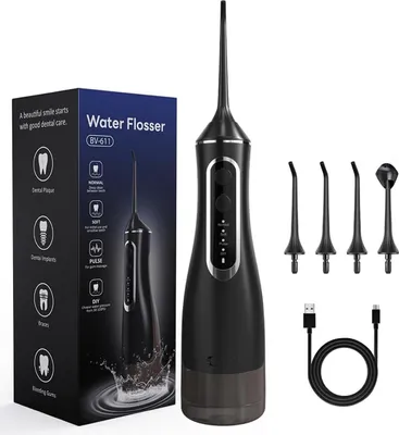 Produktbild von Kabellose Munddusche 320ml, 4 Modi, 5 Düsen, IPX7 wasserdicht, USB wiederaufladbar, ideal für Zahnspangen, empfindliches Zahnfleisch, Reise und Zuhause