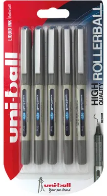 Imagen del producto de Bolígrafo Uni-ball UB-157ye de punta fina, tinta Uni Super, punta de 0.7 mm, 5 unidades azules – 5 unidades de color azul