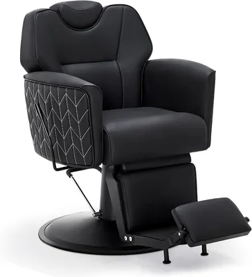 Produktbild von Friseurstuhl mit Kopfstütze Kippbar, Friseureinrichtung mit Hydraulikpumpe 360° Drehbar, Bedienungsstuhl Höhenverstellbar, Barber Stuhl Friseurstühle Kunstleder, 2625 (Schwarz)
