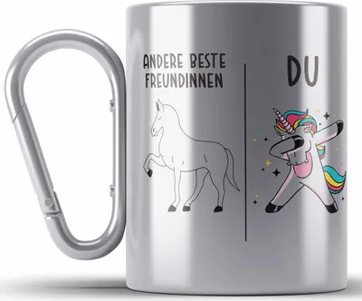 Produktbild von Trendation - Beste Freundin Edelstahl Tasse Karabiner Mädchen Geschenke Geburtstag Edelstahl Tasse Karabinern mit Sprüchen (Silber)