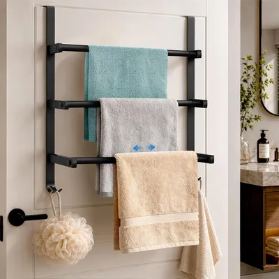 Productafbeelding van Handdoekhouder 15-65 cm, 2 haken, rvs, zwart, voor badkamer