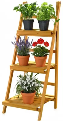 Image de Escalier en bois pour plantes avec 3 niveaux, dimensions : 43 x 44 x 109 cm