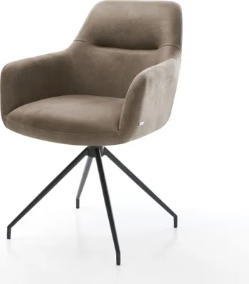 Produktbild von DELIFE Esszimmerstuhl Pejo-Flex Mikrofaser Taupe Vintage Kreuzgestell konisch Schwarz Taschenfederkern
