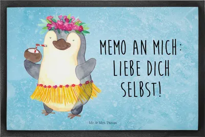 Produktbild von Mr. & Mrs. Panda Schmutzfangmatte Pinguin Kokosnuss 40 x 60 cm - Eisblau - Geschenk, Schuhabstreifer, Urlaub, Hawaii, Gummimatte, Fussmatte, Schmutzmatte, fußmatte