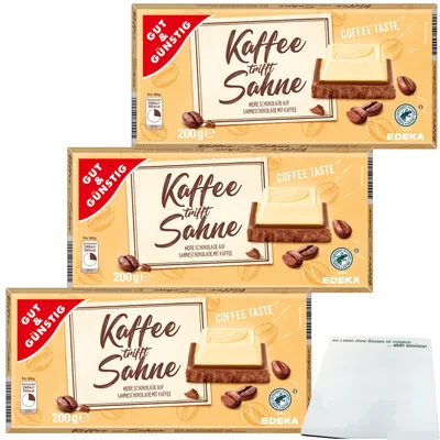 Produktbild von Gut & Günstig Kaffee trifft Sahne weiße Schokolade auf Sahneschokolade mit Kaffee 3er Pack (3x200g Tafel) + usy Block